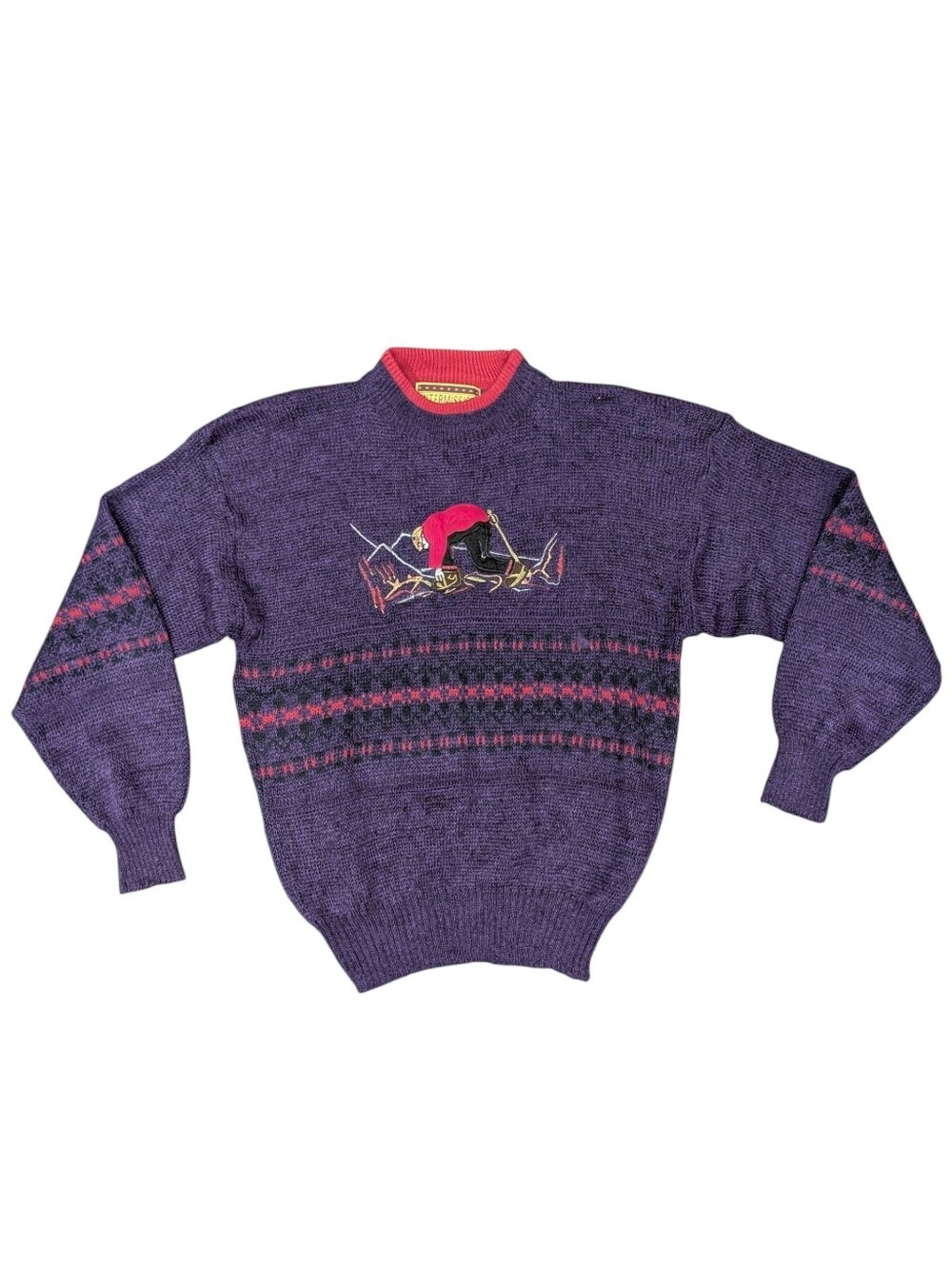 Vintage Intermission Men’s Medium Winter Sweater Wool Blend Purple Embroidered